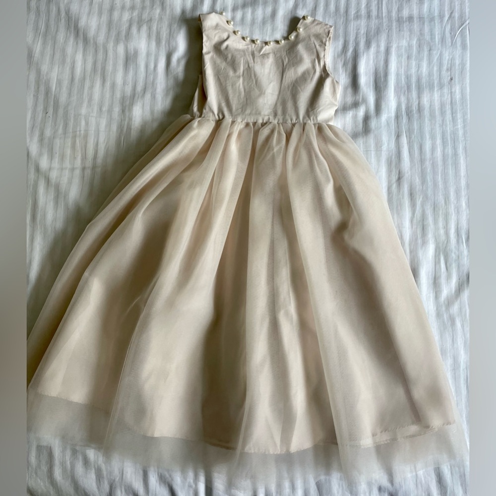 Girls' Pearl-Trim Formal Dress in Champagne